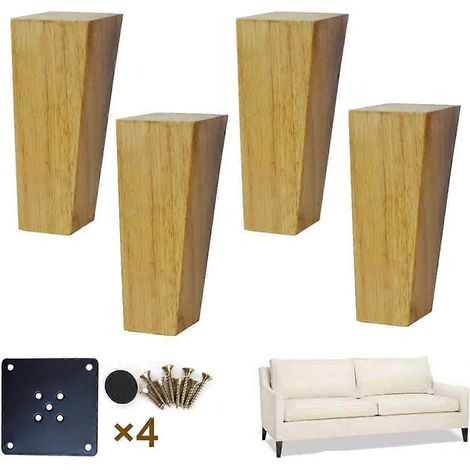 Ensemble de 4 pieds de meubles en bois massif, pieds de canapé trapézoïdaux en bois, pieds d'armoire remplaçables, pieds de lit, pieds de table basse, 10 cm 3,9 pouces en bois de noyer. (1/5)