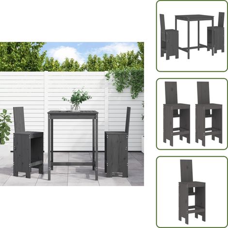 Taburetes de bar - vidaXL Set de mesa y taburetes altos jardín 3 piezas madera pino gris - Madera maciza