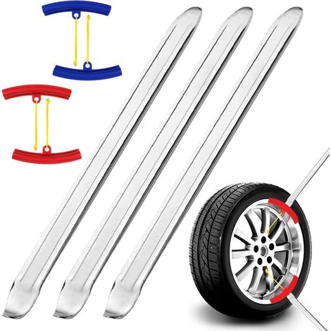 3 Pièces Demonte Pneu Moto avec 4 Protèges Jantes, 30cm Démonte-pneus Manuels avec Double Extrémités Ergonomiques, Demonte Pneu Trottinette Acier Haute Résistance pour Moto, Vélo, Voiture, Scooter (1/5)