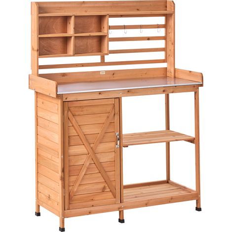 Banco de jardinería moderno con almacenaje 113 x 46 x 148 cm encimera de hierro muebles de jardín madera de abeto marrón claro Meldola (1/5)