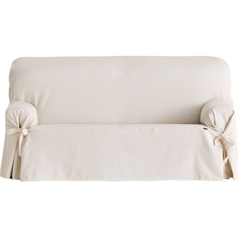 Eysa Bianca - Copridivano con fiocchi, 100% cotone, Tessuto non elastico, colore: ecru, 180 - 230 cm / 3 posti