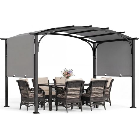 Pergola Toit Rétractable, 3x2,5M Pergola Jardin Extérieur Coulissante, Cadre Métallique Renforcé, Polyester Imperméable, Abri Solaire, Tonnelle de Jardin pour Terrasse Piscine (Gris) (1/5)