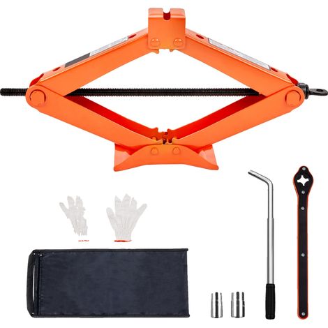 Crick à ciseaux, capacité de 2,5 tonnes, plage de levage de 3,7" à 17,1", comprend une clé à cliquet, comprend une clé en L, comprend des gants (1/5)