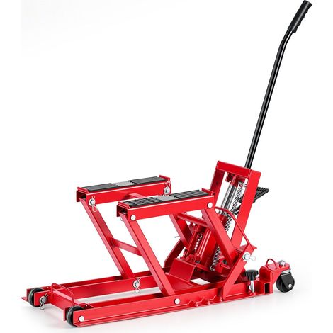 Cric de levage hydraulique pour moto, capacité de 680 kg, support de levage portable pour quad et moto tout-terrain avec 4 roues, plage de hauteur de 115 à 385 mm, support de levage hydraulique à comm (1/5)