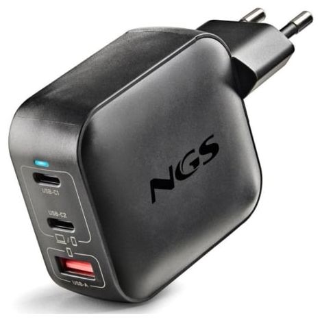 Cargador de Pared GaN NGS BUD100WTINY 100W/ 2xUSB Tipo-C/ 1xUSB/ 100W