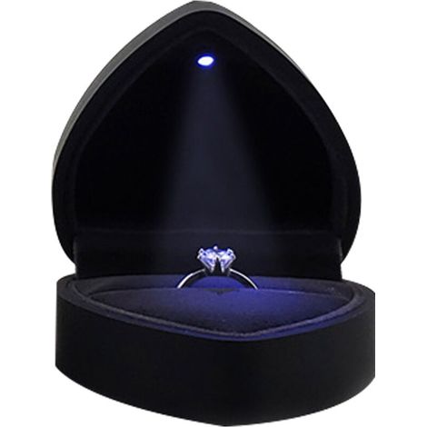 Portagioie a forma di cuore con rivestimento in velluto e LED integrato, per anelli e orecchini. (1/3)