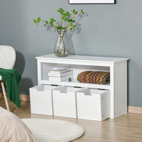 HOMCOM Credenza da soggiorno con 3 cassetti estraibili e ripiani a giorno per libri, giocattoli, mobile contenitore ausiliario per camera da letto, cucina, 102x33x61,5 cm, bianca (1/5)