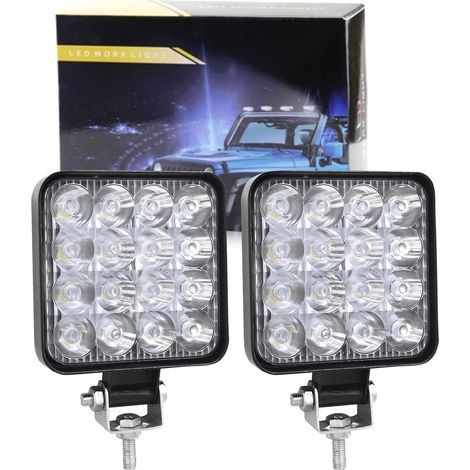 MINKUROW 2 uds luz de trabajo Led cuadrada, 8,5 cm Mini 48w 12v 24v lámpara de trabajo Led, focos luces de trabajo para camiones todoterreno SUV 4x4 Tractor, lámpara antiniebla (1/5)