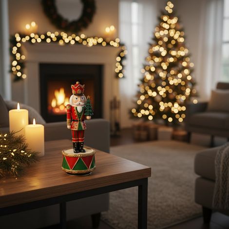 Soldatino schiaccianoci con carillon per decorazioni natalizie h 22 cm -Con albero (1/4)