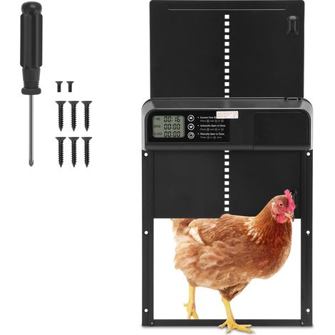 Automatische Hühnerklappe mit Timer, Batteriebetrieben, Schwarz