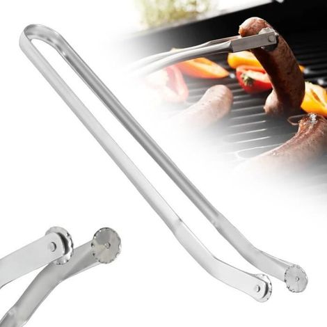 1 pince à barbecue, longue en acier inoxydable, conception à roue, idéale pour barbecue extérieur et cuisine (1/4)