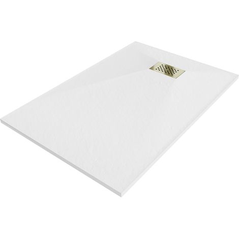 Mexen Hugo plato de ducha rectangular SMC 100 x 80 cm, blanco, tapa dorada - 42108010-G (1/5)