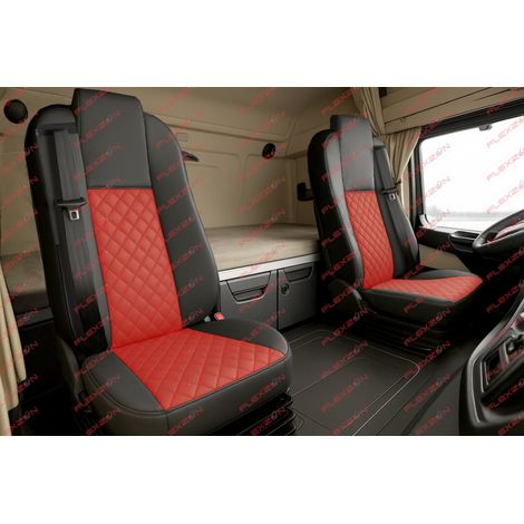 1+1-Set Sitzbezüge aus Kunstleder für MERCEDES ACTROS MP4 EURO 6 2015–2021 – rot-schwarz