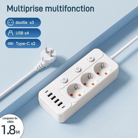 FIG-Multiprise USB multifonction de 1,8 m avec interrupteurs individuels – Économe en énergie et sûre (1/5)