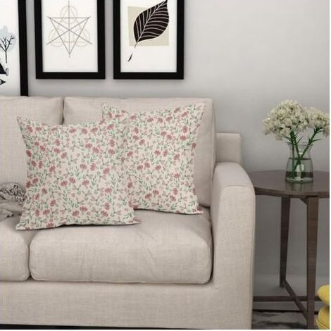 Lot de 2 housses de coussin décoratives vintage et rustiques à motif floral vert et rose, 45 x 45 cm, avec petites fleurs mignonnes, pour extérieur, canapé, sofa et lit (1/5)