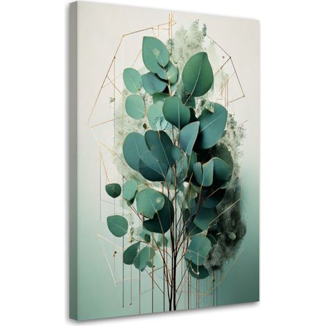 Quadro su tela, Ramo di eucalipto Acquerello Turchese Minimalismo - 40x60 (1/3)