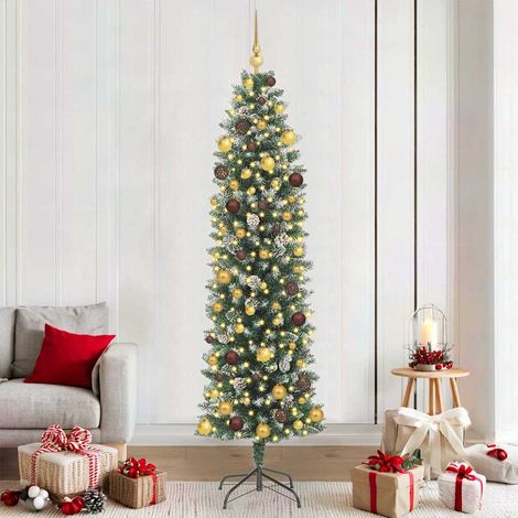 Künstlicher schlanker Weihnachtsbaum Grün und Weiß 210 cm (1/5)