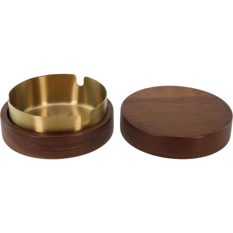 Cortavientos de madera con revestimiento y tapa de acero inoxidable. Recipiente grande y profundo para limpiar fondos. Inserto extraíble. Accesorio decorativo para uso interior y exterior (dorado). (1/5)