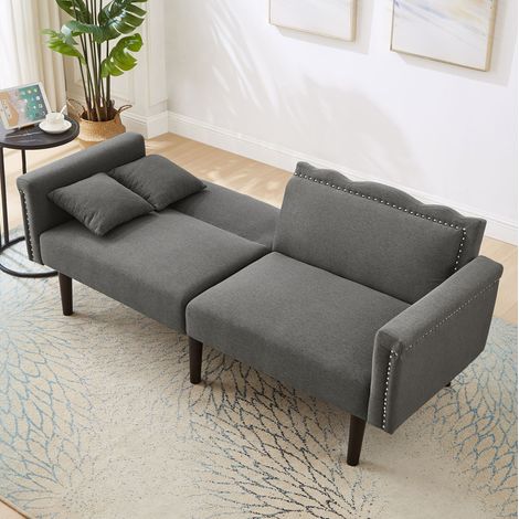 Divano dritto, divano letto con doppio schienale regolabile, piedini in legno, grigio (1/5)