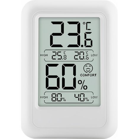 Ortviai – Digitales Innenraum-Thermo-Hygrometer TS-FT0400 – hohe Präzision ±1 °C, Min/Max 24 h, Komfortanzeige – 2,56-Zoll-Display, Weiß (1/5)