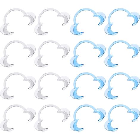 Retractor bucal, 16 piezas, azul, desechable, en forma de C. Retractor dental, abrelabios en forma de C para inspección oral, tratamiento, blanqueamiento dental, juego familiar. (1/5)