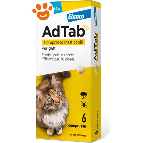 Elanco Cat AdTab Compresse Masticabili (2-8Kg) - Confezione 6 Compresse - Antiparassitari GATTO