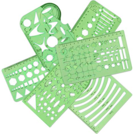 Lot de 6 gabarits de mesure en plastique, pochoirs de traçage géométrique, règles de dessin pour bureau, école, étudiants, enfants, cadeau (1/5)