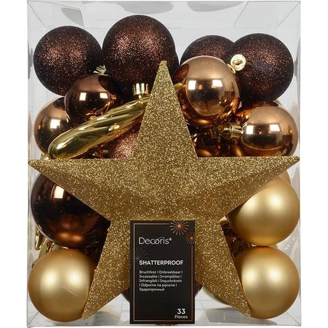 DÉCORATIONS SAPIN 33 PCS ASSORTIES DORÉ-MARRON
