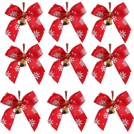 Set mit 50 roten Weihnachtsschleifen, Weihnachtsschleifen, Ornamenten, Weihnachtsschleifen, Weihnachtsschleifen mit Glöckchen für Geburtstage, festliche Dekorationen für (1/5)