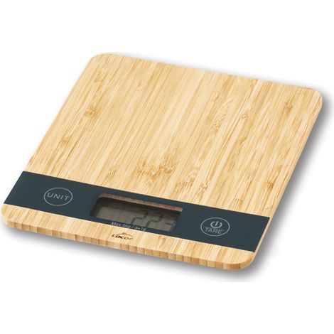 Bascula de Cocina 5 Kg  Peso de Cocina Digital  Bascula de Cocina de Bambu  Peso Alimentos G/OZ/ML/LB  21,8x18,8x2,1 cm (1/3)
