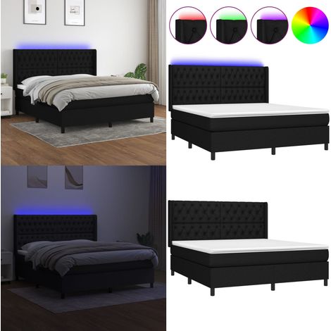 Sommier à lattes de lit matelas et LED Noir 160x200 cm Tissu - Sommier Tapissier - Lit Avec Led - Lit Design - Lit Moderne - Matelas À Ressorts Ensachés - Home & Living