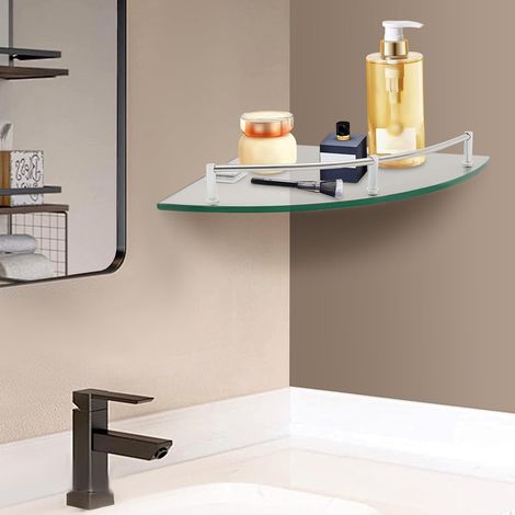 Étagère d'angle en verre pour salle de bain, 23,5 x 23,5 x 4 cm, étagère d'angle en verre, étagère de douche, accessoires de salle de bain, chambre à coucher, bureau (1/5)