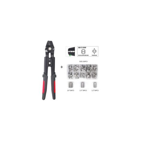 Pince à corde avec fonction coupante pour manchons en aluminium de 0,1 mm à 2,2 mm,avec 150 pièces 1,2/1,5/2 mm en aluminium à double barillet (1/5)