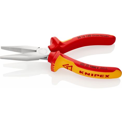 KNIPEX 30 16 160 Alicate de boca larga aislados con fundas multicomponentes, según norma VDE cromado 160 mm