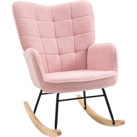 Sillón mecedora rosa de poliéster con respaldo alto y reposabrazos (1/5)