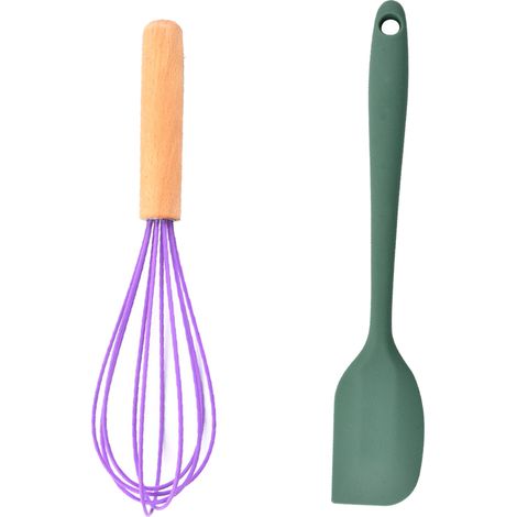 Ensemble Ustensiles Cuisine - Silicone Et Hêtre - Pour Petites Préparations Et Sauces - Lot De 2 Pièces (1/5)