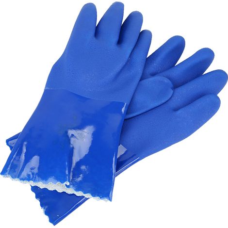Gants de sécurité à manches droites, doublés de coton tricoté, résistants aux produits chimiques et en PVC, antidérapants (M) (1/5)