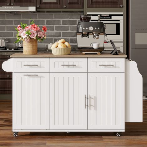 Îlot de cuisine 120/40(70)/90 cm blanc avec plateau coulissant et station de charge (1/5)