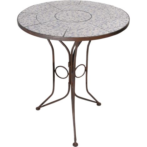 Esschert Design – Table de jardin ronde en céramique et fer forgé – Hauteur 69,5 cm – Longueur 60 cm – Élégante avec imprimé floral (1/5)