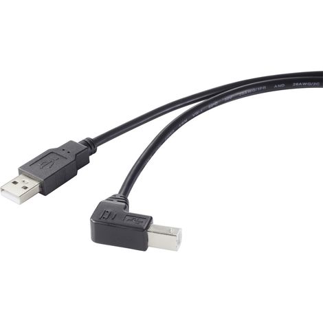 Renkforce USB-Kabel  USB 2.0 USB-A Stecker, USB-B Stecker 0.50 m Schwarz 90° nach unten gewinkelt RF