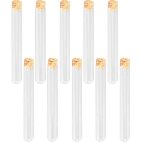 10 Pièces Tubes à Essai en Verre à Fond Rond avec Bouchons en Bois, Résistants Chimiquement Variations de Température, pour Laboratoires et Coloration Alimentaire (1/5)