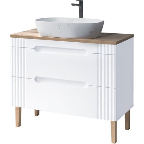 Meuble vasque à poser sur pieds 100 cm - Oceanie White - Livraison gratuite