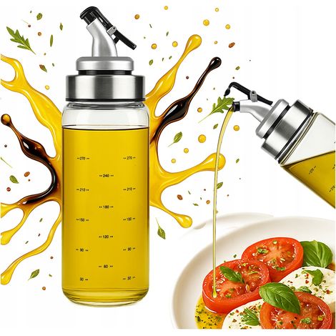 Dispensador de vidrio con escala de 300 ml para aceite de oliva, salsas, especias, etc.