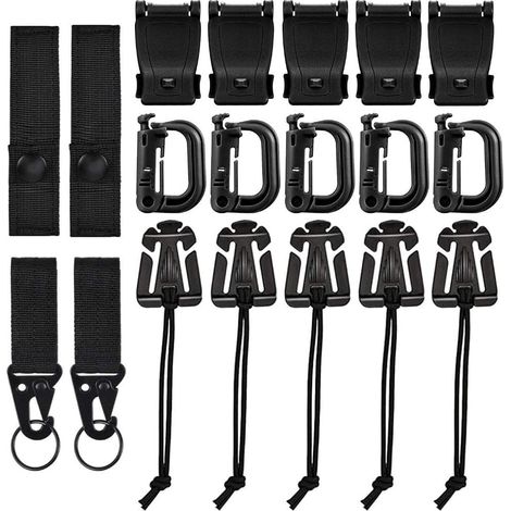 Lot de 19 mousquetons multifonctions en plastique et nylon pour camping, randonnée, sac à dos, gilet (1/5)