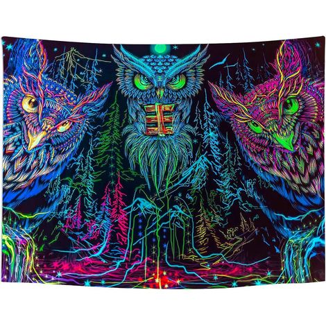 tapisserie Murale Decoration Chambre Fluorescence-uv - Tenture Murale Tissu Chouette Drap Mural Psychdlique Tissus Mural Japonaise Anime Pour Enfa (1/5)