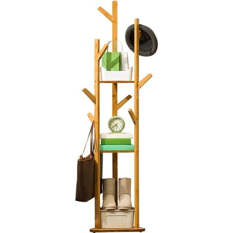 Gojoy – Portemanteau en bambou écologique 166 x 32,5 cm – Crochets séparés – Charge max 10 kg – Espace de rangement intégré