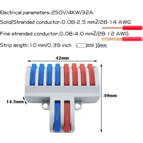 Bornes de Connexion, CESFONJER SPL-82 6 Pcs Connecteurs, Levier-Écrou Fil Connecteur, Connecteur de fil compact (2 in 8 out) (1/3)