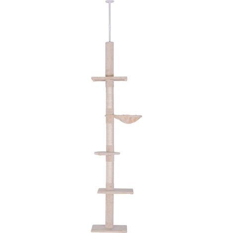 Arbre chat du sol au plafond poteau à griffer L40 x l 34 x H 230-260 cm 5 niveaux d'activités beige