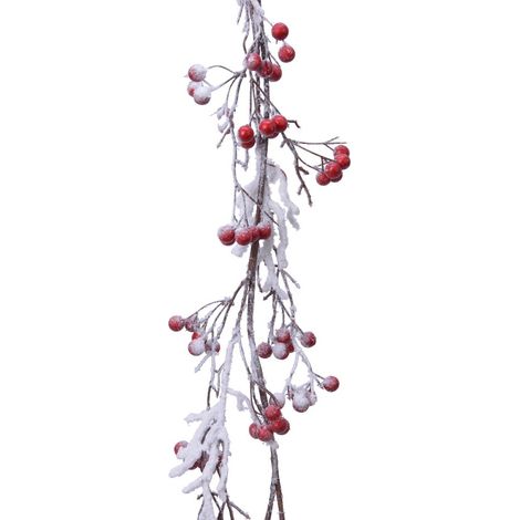 Ramo decorativo con bacche rosse Innevato h130 cm