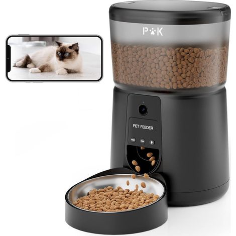 PUPPY KITTY PRO 4L Automatischer Futterspender für Katzen, mit Kamera 1080P, 2,4 G WiFi mit App, Video, Audio, Nachtsicht, Schüssel aus Edelstahl, 1-8 Mahlzeiten pro Tag